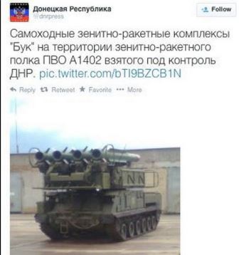 Captura de pantalla de un Twiiet de los separatistas prorrusos publicada el 29 de junio
