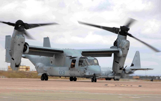 Uno de los Osprey que están estos días en la base de Morón / Foto: Ministerio de Defensa